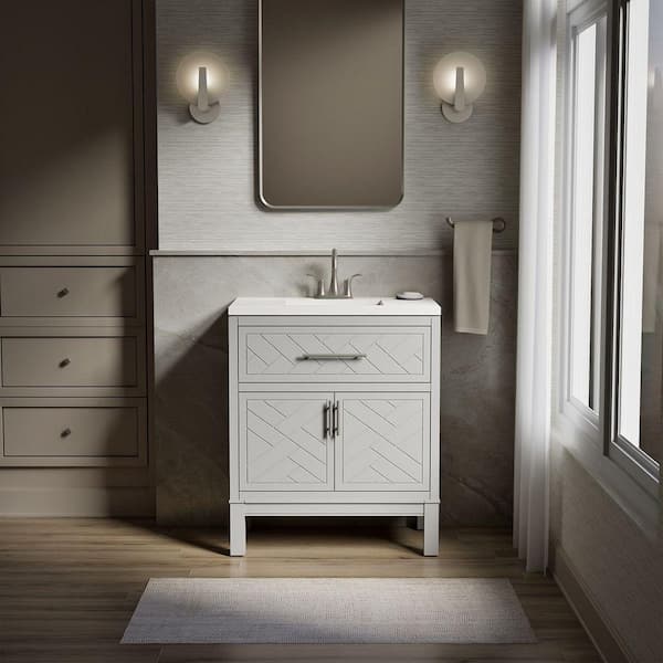 Accra 30in. Single Sink Freestanding Atmos Grey Bath Vanity with Bianco Bella Quartz Top Assembled