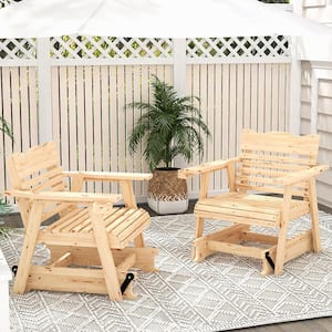 330 lbs. 2-Pieces Patio Wood Slat Outdoor Rocking Chair Porch Rocker Curved Seat