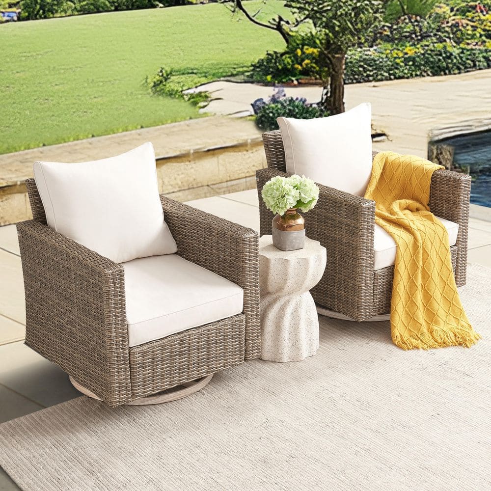 2-Piece Wicker Swivel Outdoor Rocking Chairs with Beige Cushions price history on PriceWatchPro