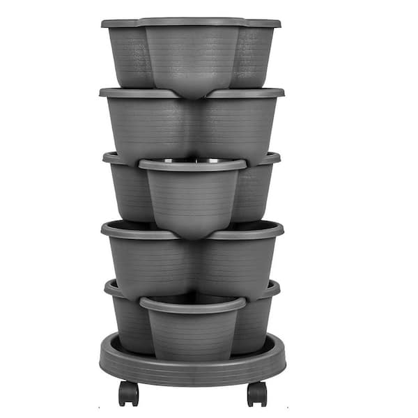 25.4 in, x 13 in. Gray Plastic 5-Tier Vertical Garden Planter