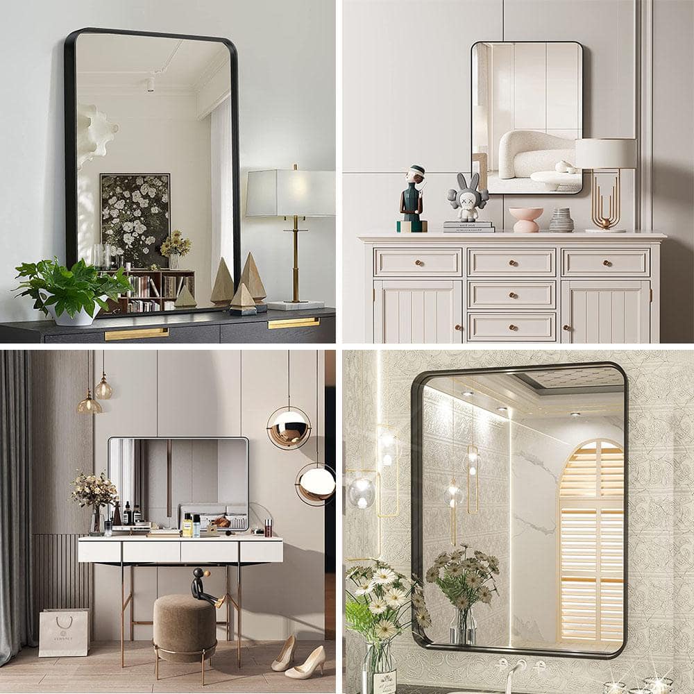 28x36 Inch Matte Black Aluminum Framed Bathroom Mirror