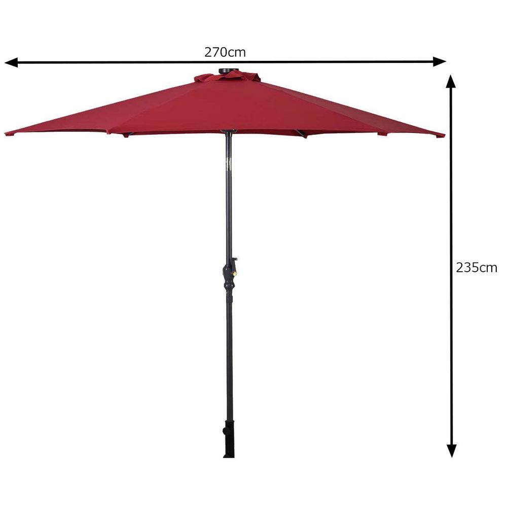 Burgundy 9ft Steel Solar LED Patio Umbrella with Crank