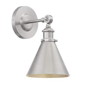 Glenn 7 in. W x 12 in. H 1-Light Satin Nickel Industrial Wall Sconce with Adjustable Metal Shade