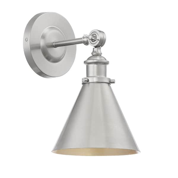 Savoy House Glenn 7 in. W x 12 in. H 1-Light Satin Nickel Industrial Wall Sconce with Adjustable Metal Shade