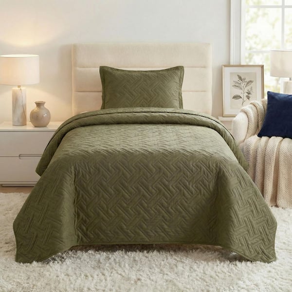 2PC Twin Quilt Set with Sham, Green