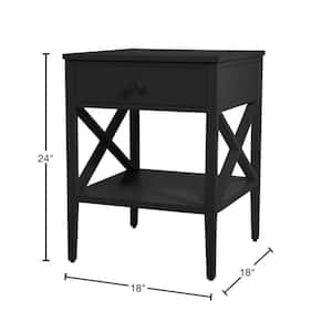 Oakley Rectangular Charcoal Black Wood 1 Drawer End Table with X Side Detail (18 in. W x 24 in. H)