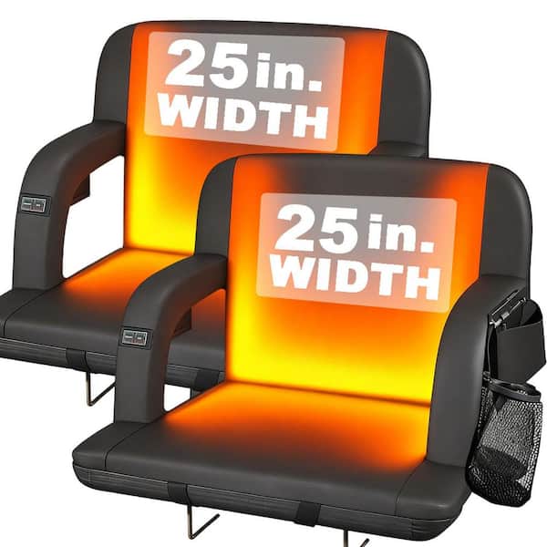 2 Pack Heated Stadium Seat for Bleachers with Back Support Extra 25 in. W, Outdoor Waterproof Portable Bleacher Chair