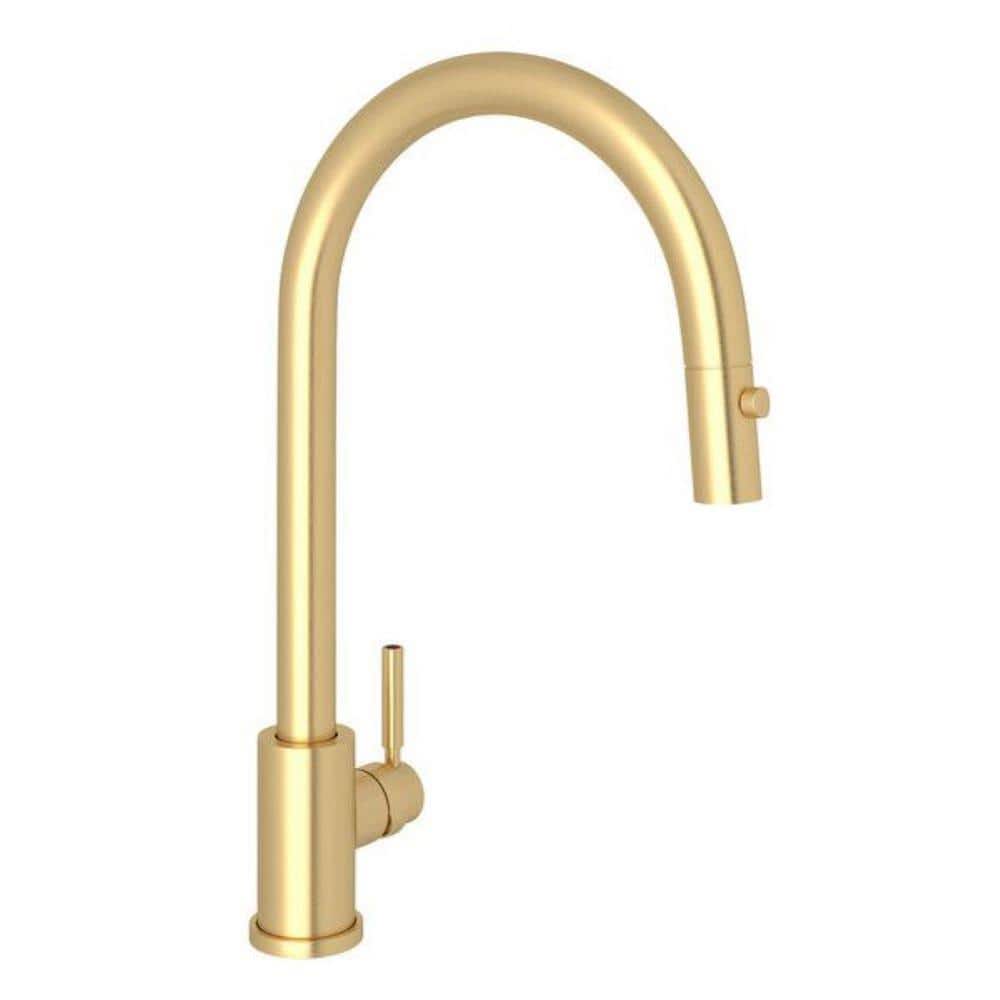 Holborn Single Handle Pull Down Sprayer Kitchen Faucet with Secure Docking, Gooseneck in Satin English Gold price history on PriceWatchPro