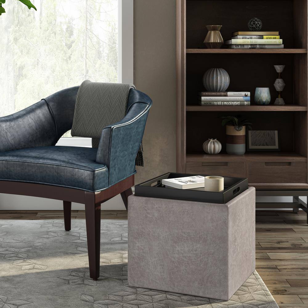 Rockwood Contemporary Square Cube Storage Ottoman in Distressed Grey