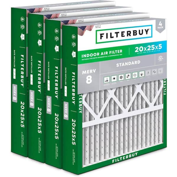 20 in. x 25 in. x 5 in. MERV 8 (FPR 5) Dust Defense Pleated HVAC AC Furnace Air Filters for Honeywell (4-Pack)