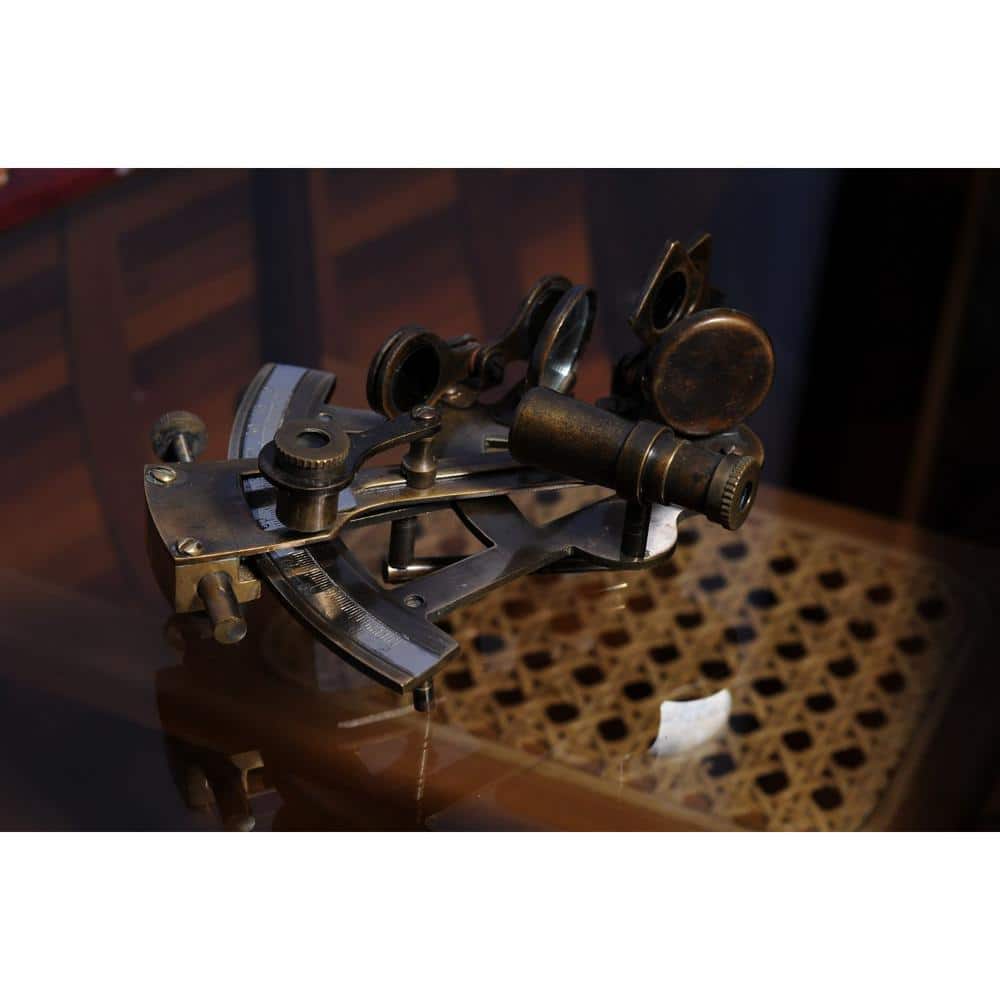 Antique Brass Nautical Sextant with Rosewood Gift Box
