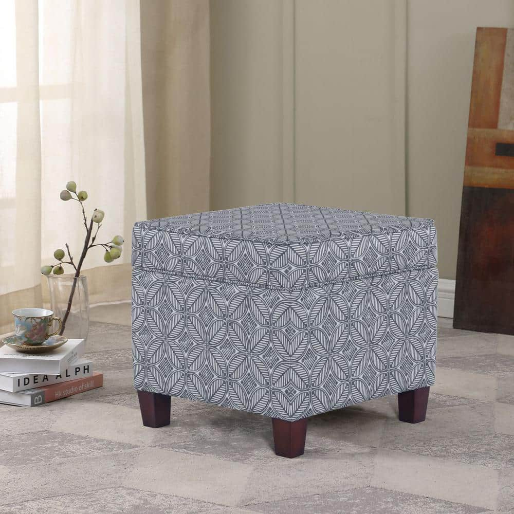 UPC 655258864456 product image for Indigo Print Upholstered Square Storage Ottoman | upcitemdb.com