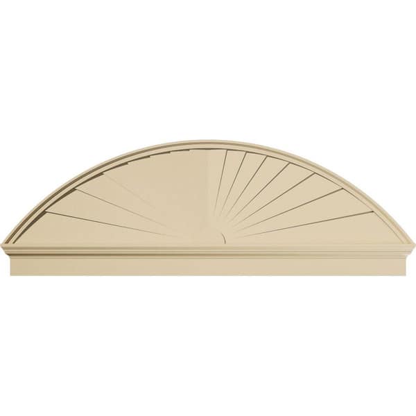 Ekena Millwork 74-in W x 25-3/8-in H x 2-3/4-in P Segment Arch Sunburst Signature Urethane Combination Pediment, Primed Tan