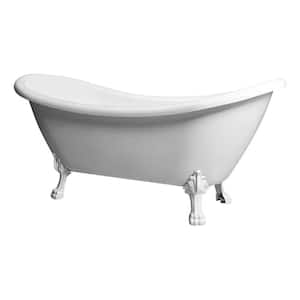 Daphne 59.05 in. x 28.34 in. Freestanding Soaking White Acrylic Bathtub with Center Drain and White Tiger Feet