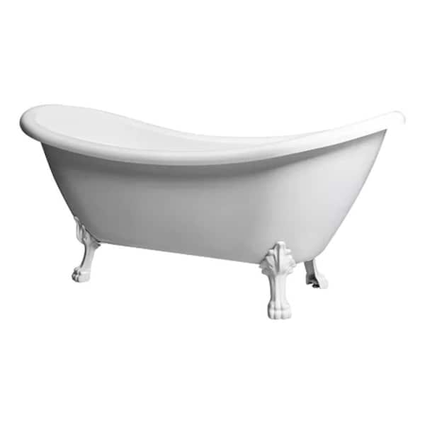 castellousa Daphne 59.05 in. x 28.34 in. Freestanding Soaking White Acrylic Bathtub with Center Drain and White Tiger Feet