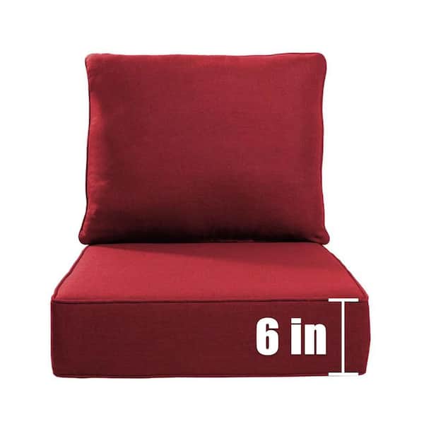 22 in. W x 24 in. D x 6 in. Thick Square 2-Piece Deep Seating Outdoor Lounge Chair Red Cushion