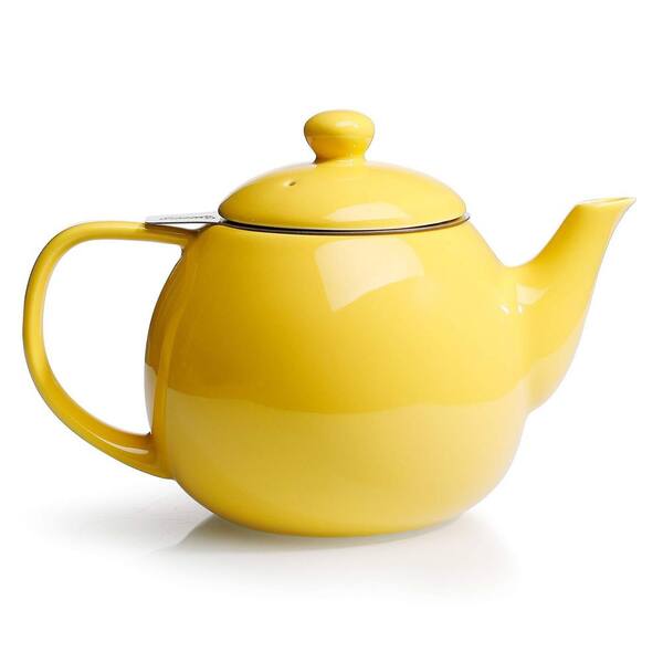 3-Cup Porcelain Tea Pot with Removable Stainless Steel Infuser, 27 oz. Tea Pots for Loose Tea, Yellow