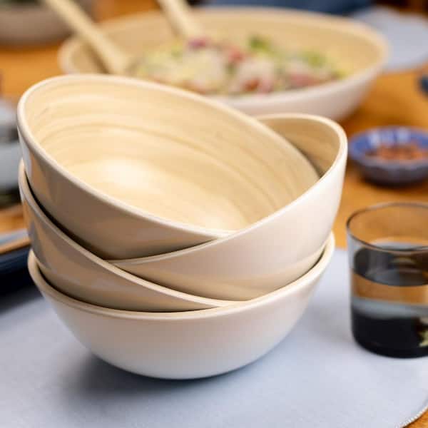 Lexa 14 in. 8 in. 179 fl. oz. 51 fl. oz. Natural Beige Bamboo Serving Bowls (Set of 6)