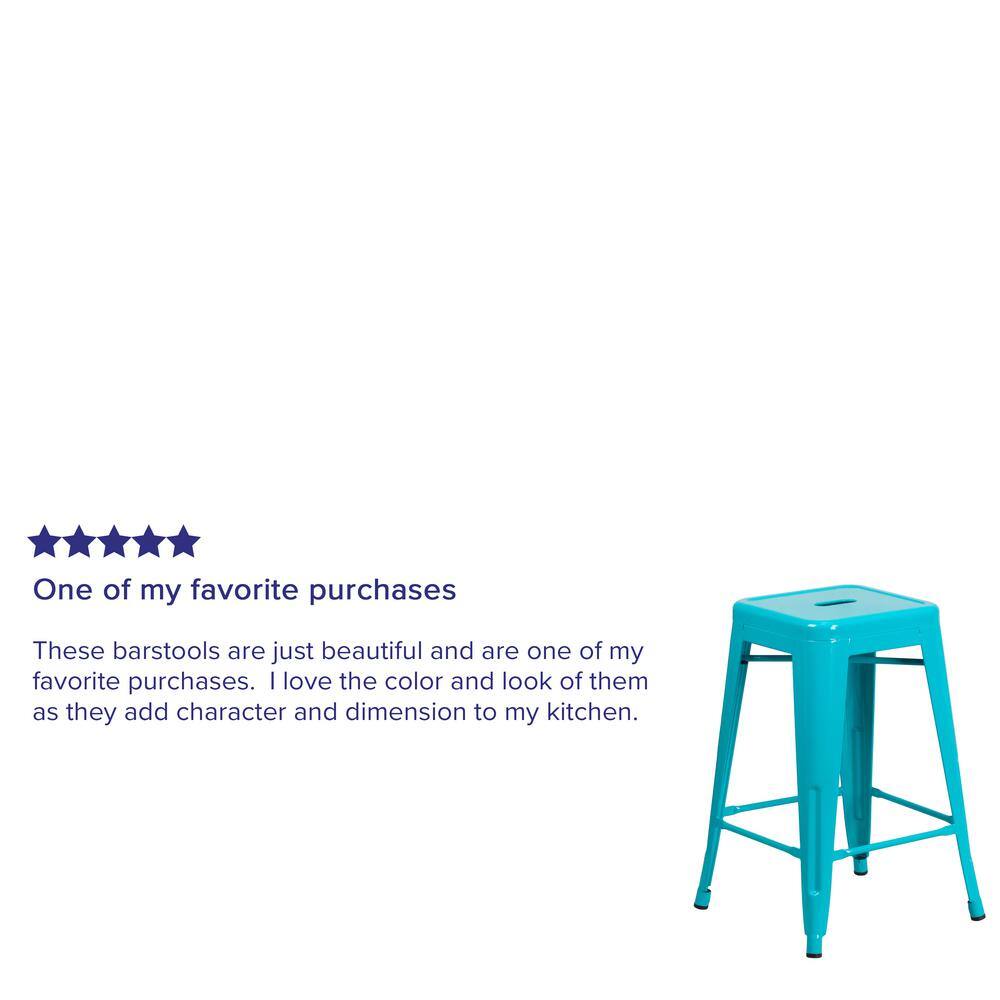 Crystal Teal-Blue 24" Stackable Metal Indoor-Outdoor Counter Stool