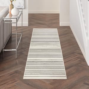 Grafix Ivory Grey 2 ft. x 8 ft. Abstract Contemporary Runner Area Rug