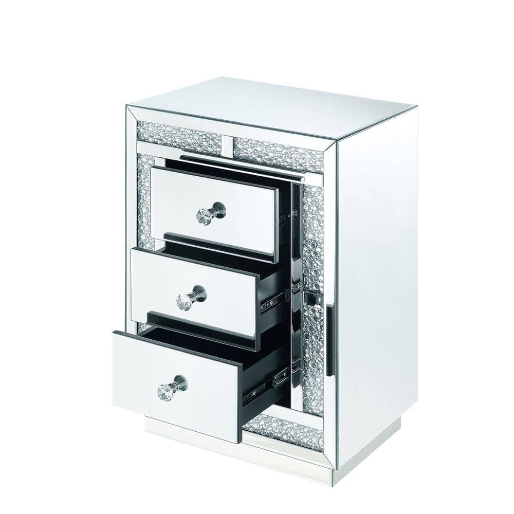 Mallika Mirrored 3-Drawer Accent Table with Faux Crystals