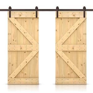 K 52 in. x 84 in. Unfinished Stained DIY Solid Pine Wood Interior Double Sliding Barn Door with Hardware Kit