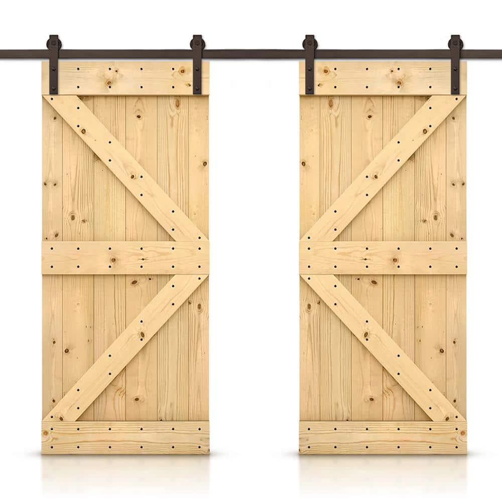 K 60 in. x 84 in. Unfinished Stained DIY Solid Pine Wood Interior Double Sliding Barn Door with Hardware Kit price history on PriceWatchPro