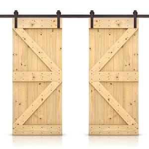 K 92 in. x 84 in. Unfinished Stained DIY Solid Pine Wood Interior Double Sliding Barn Door with Hardware Kit