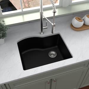 Undermount Quartz Composite 24 in. Single Bowl Kitchen Sink in Black
