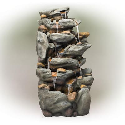 Alpine Corporation 65 in. Tall Outdoor 4-Tier Cascading Tree Bark Water ...