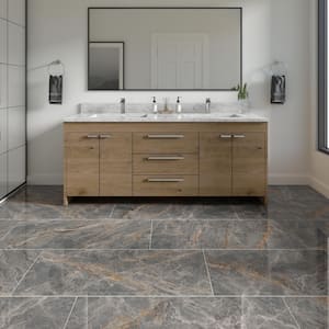 Shoregaze Sapphire 24 in. x 48 in. Polished Porcelain Marble Look Floor and Wall Tile (15.5 sq. ft./case)