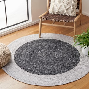 Braided Black Light Gray Doormat 3 ft. x 3 ft. Abstract Border Round Area Rug