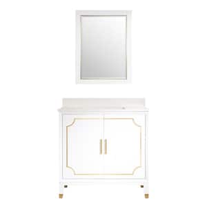 MELODY 36 in. W x 22 in. D x 35 in. H Single Sink Freestanding Bath Vanity in White with White Quartz Top and Mirror