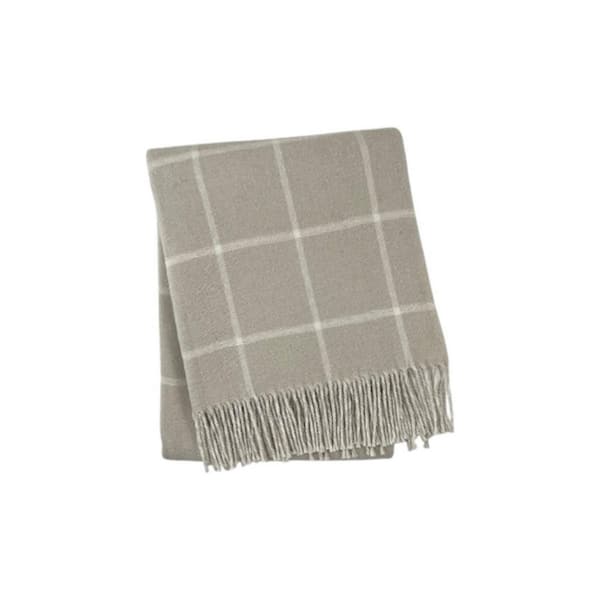 Sand, White Plaid Cotton Blend Throw Blanket
