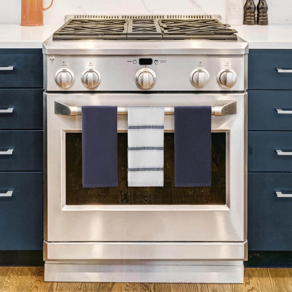Navy and White Striped Cotton Kitchen Towels Set of 3