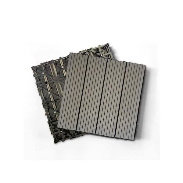 Tunearary 12 in. x 12 in. Outdoor Garden Vertical Line Stripe Dark Gray Interlocking Wood-Plastic Composite Decking Tile 20-Pieces