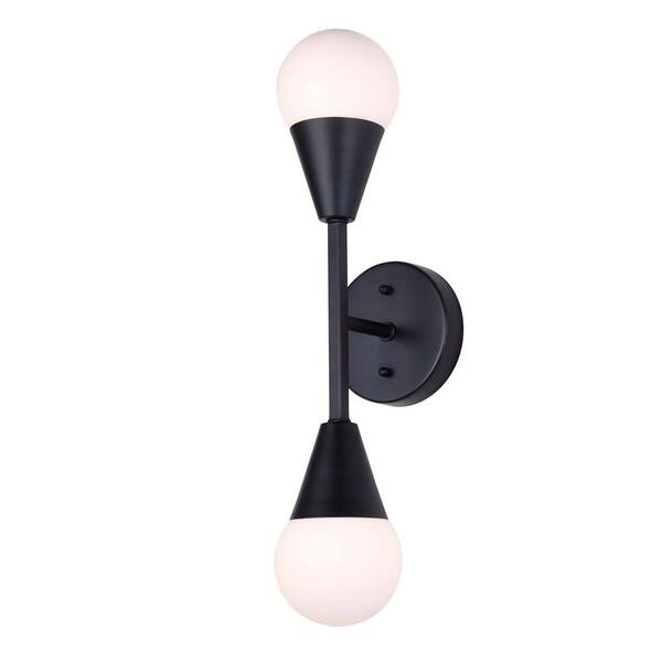 CANARM Arlowe 4.75 in. 2-Light Matte Black Wall Sconce with Flat Opal Glass Shade