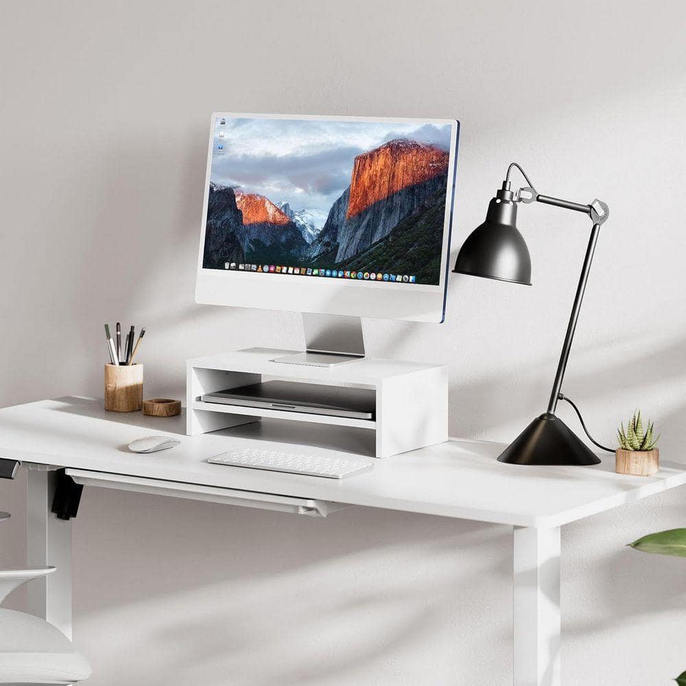 Organizing Stand White 16.7 in. x 5.5 in. Wood Modern Desk Organizer Stand Z0BN5HJBW8 ...