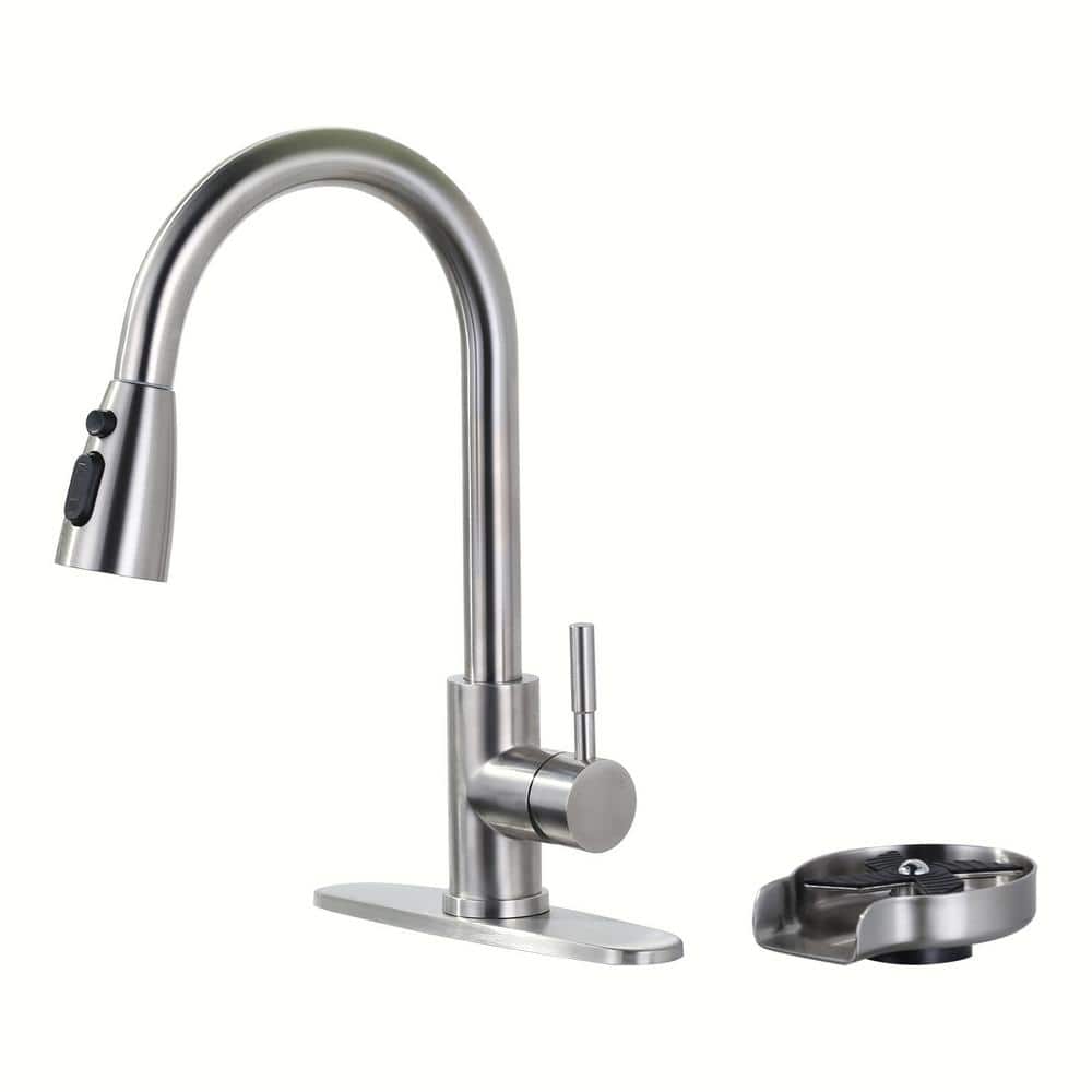 Brushed Nickel Single Handle Pull Down Kitchen Faucet with Glass Rinser