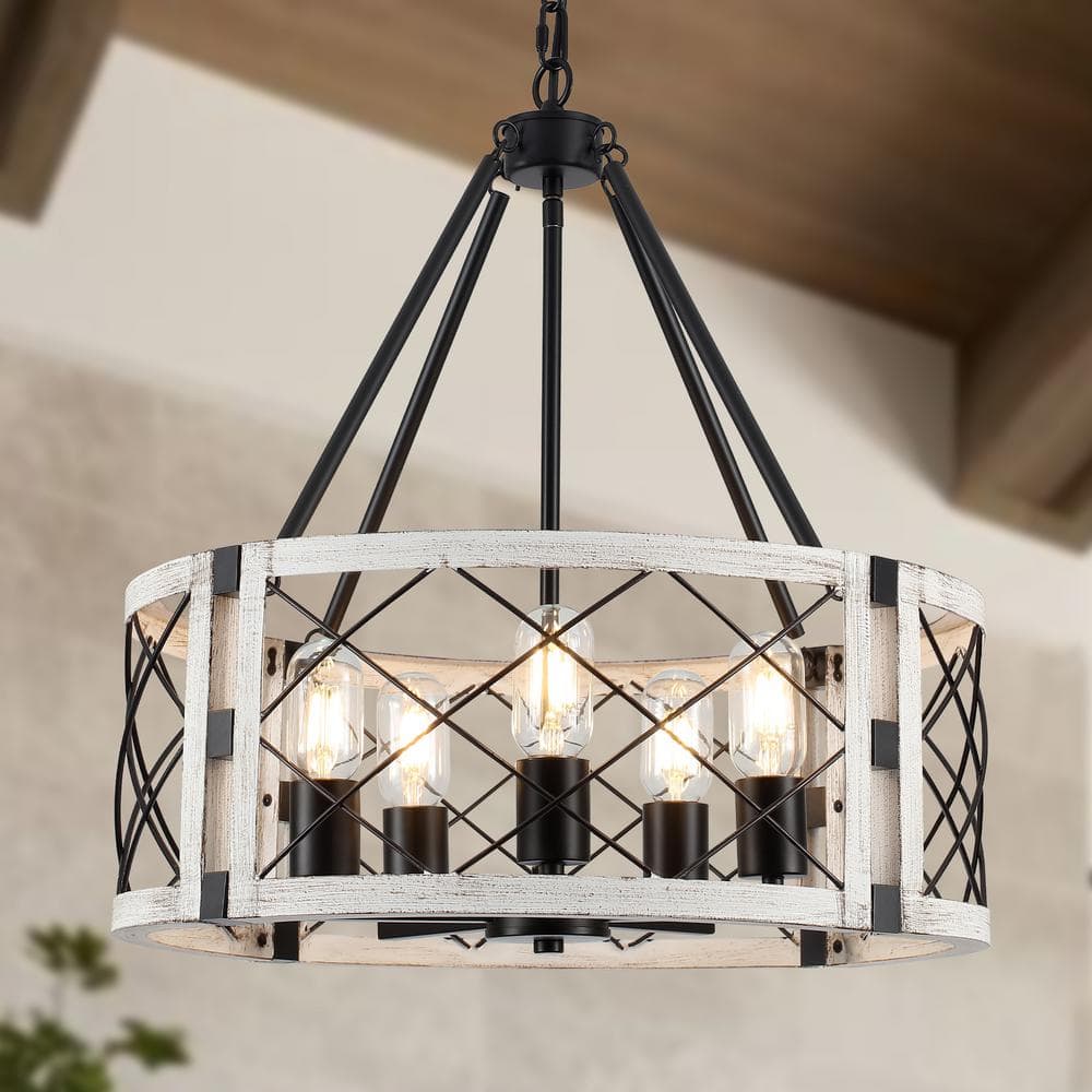 5-Light Black/Antique Distressed Beige Rustic Drum Chandelier for Living Room Kitchen with No Bulbs Included price history on PriceWatchPro