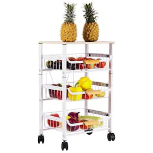 Kitchen Storage Rolling Cart, Kitchen Cart with Lockable Wheels 4 Tier Metal Wire Basket Shelf