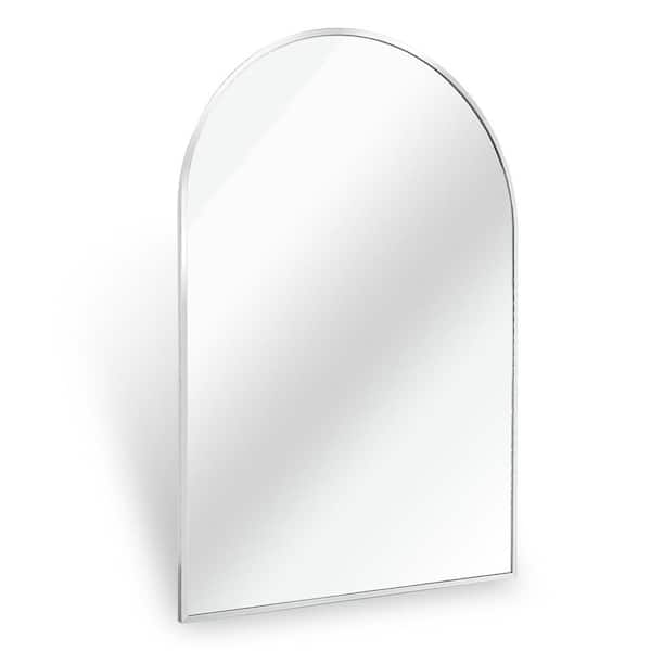 Silver 24 in W x 32 in. H Modern Arch Aluminum Framed Mirror Wall Mirror Wall Decor Mirror