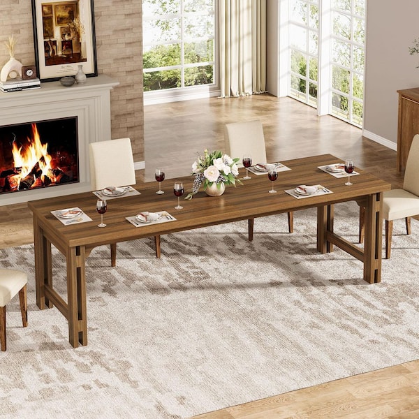 Farmhouse Rustic Brown Wood 78 in. 4-Legs Dining Table Seats 6-8,