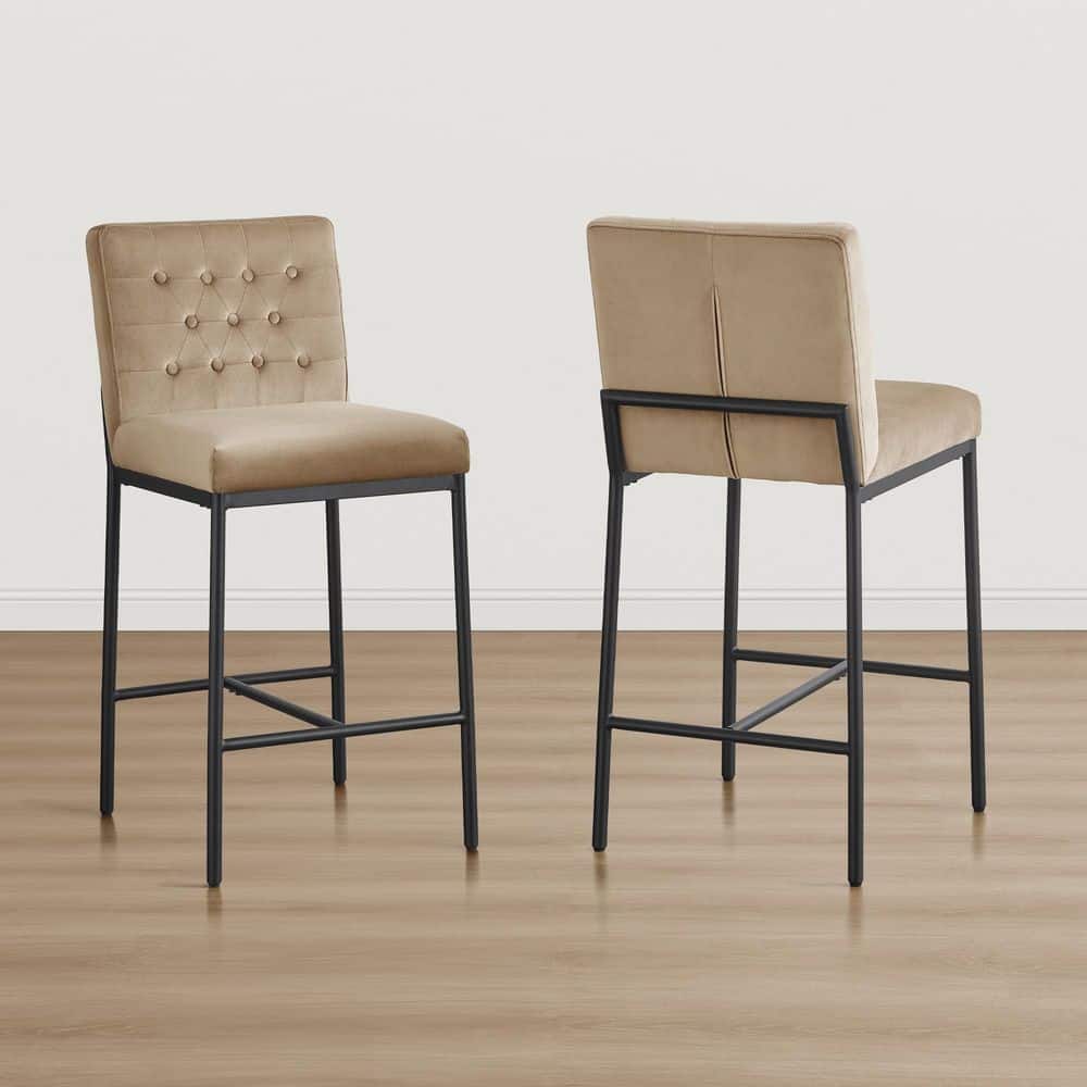 Vance 38.2 in. Toffee Fabric Bar Stools with Tufted Backrest,Metal Frame,Footrest Counter Stool for Dining Room Set of 2 price history on PriceWatchPro
