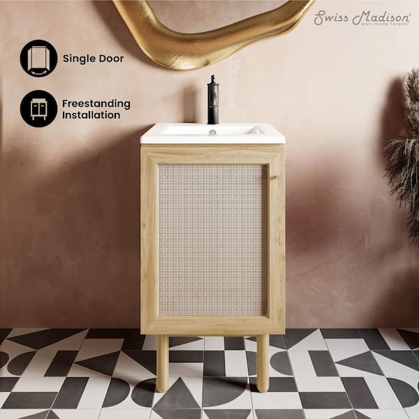 Classe 18 in. Freestanding Bath Vanity in Natural Oak with White Ceramic Sink Top