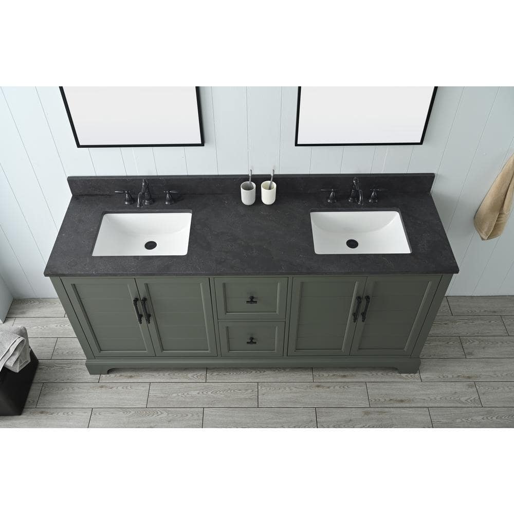 Vintage Green 72" Double Sink Bathroom Vanity with Stone Top