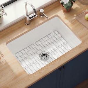 HOMLYLINK White Fireclay Kitchen Sink 24 in. Drop-In/Undermount