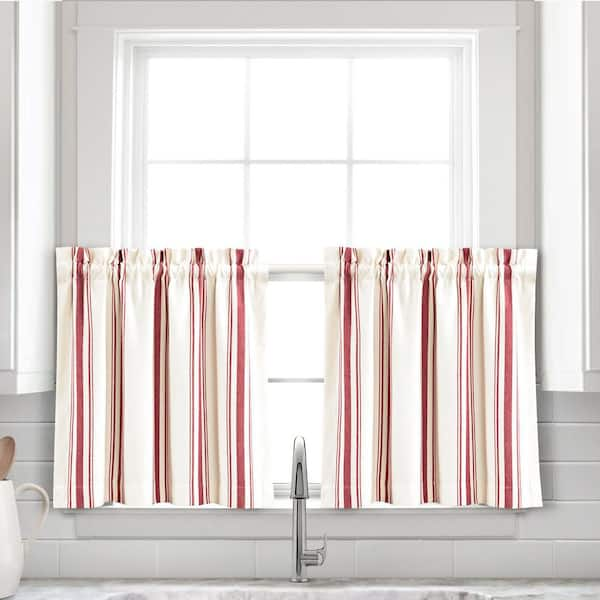 HOMEBOUTIQUE Farmhouse Stripe Yarn Dyed Recycled Cotton Kitchen Tiers Red 58x24+1.5 Set (Each 29x24+1.5)