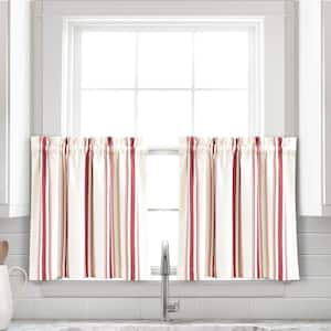 Farmhouse Stripe Yarn Dyed Recycled Cotton Kitchen Tiers Red 58x24+1.5 Set (Each 29x24+1.5)