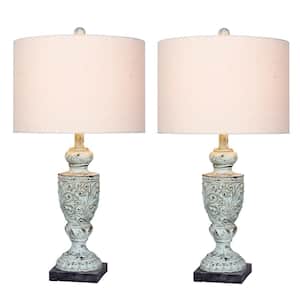 26.5 in. Antique Blue Decorative Urn Resin Table Lamp (2-Pack)